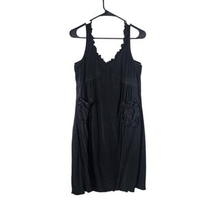 AKA New York Y2K Silk Babydoll Mini Dress Black Ruffle Pocket Indie Sleaze M